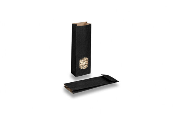 Black Block Bottom Paper Bag with Window